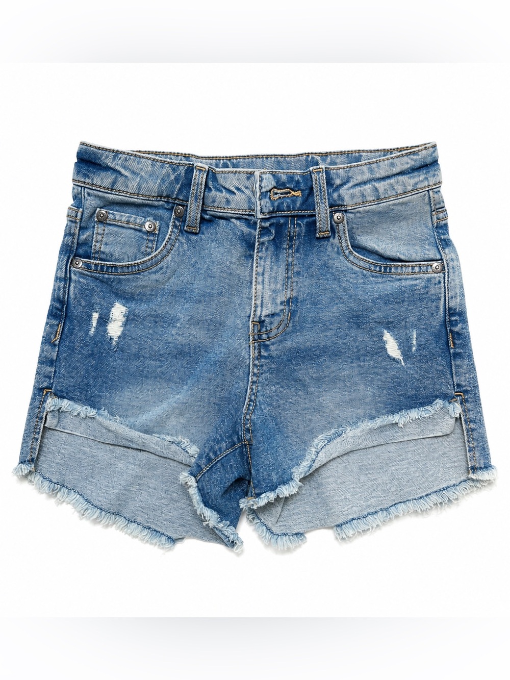 Girls Distressed High Rise Denim Cutoff Shorts Frayed Hem Medium Wash size 10/12